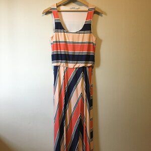 Vintage 90s Rickis Rayon Striped Maxi Dress Small Peekaboo Skirt Wrap S